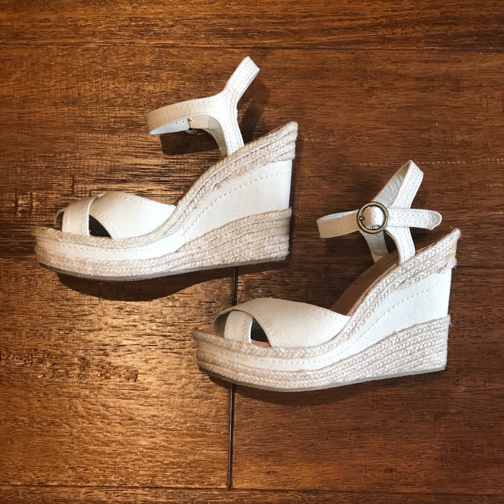 Cream wedge sandals